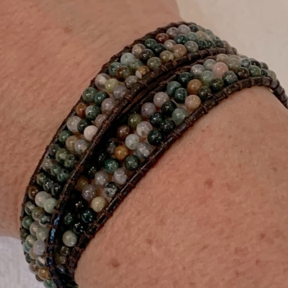 Lulu Darma triple row natural colors brown leather wrap bracelet - Picture 1 of 7